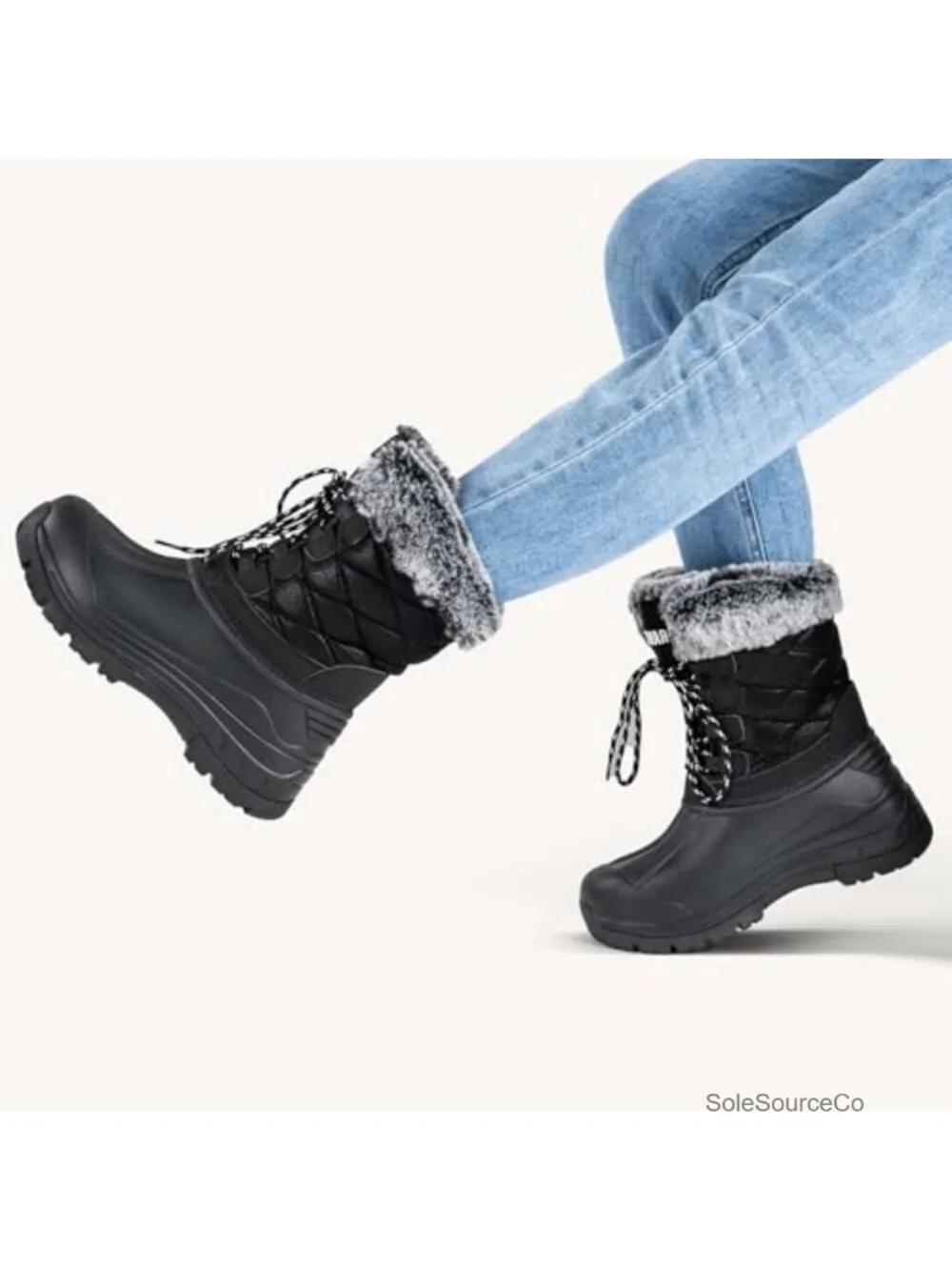 Women's Waterproof Faux Fur Lined Mid Calf Snow Boots Anti-Slip Winter